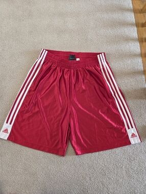 Vintage Adidas Shorts Mens Large Red Shiny Dazzle Basketball Pockets Gym Y2K